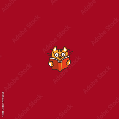 Cat with book logo icon flat vector design