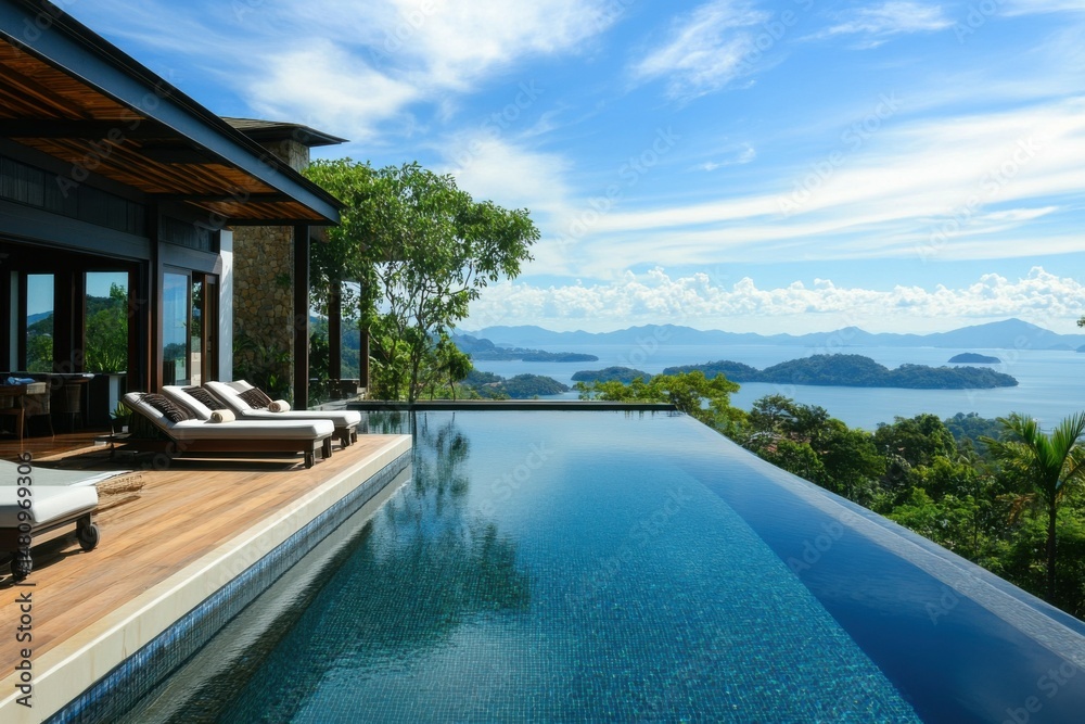 Fototapeta premium Luxury Poolside Retreat with Ocean View