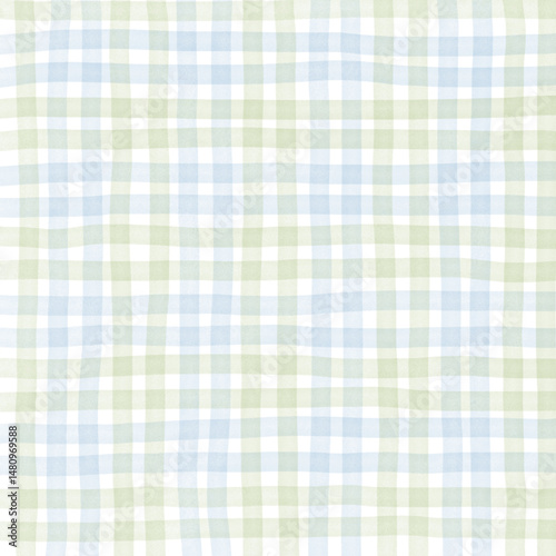 Blue Green Plaid Gingham Check Hand Drawn Background Pattern Overlay