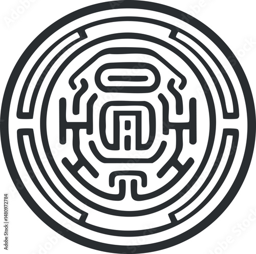 Circular maze puzzle design with complex paths and multiple twists for brain challenge