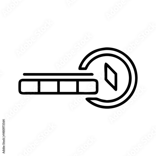 minimalist black and white line icon of progress bar with navigation compass symbol representing app loading or route calculation in mobile ux interface