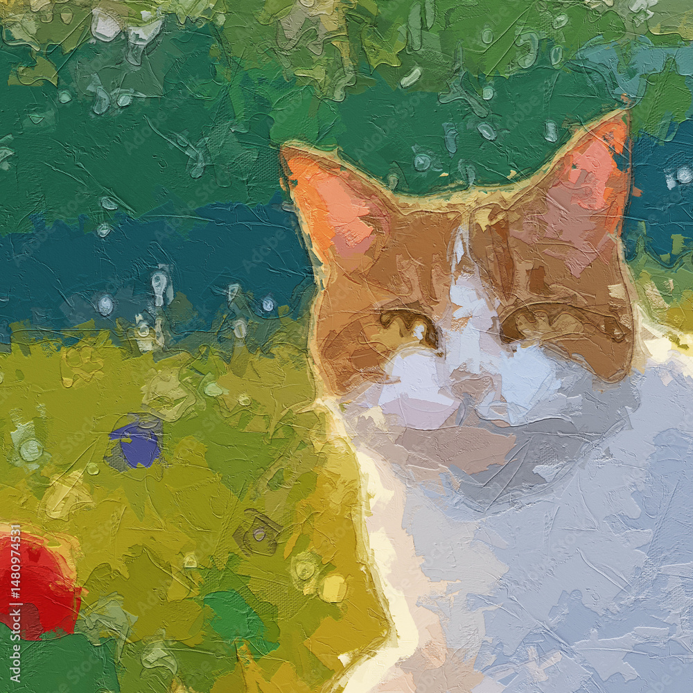 Naklejka premium Various oil paintings, flowers, cats, dogs, fruits, landscapes, parrots, tropical leaves, chrysanthemums, butterflies