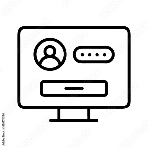 minimalist black and white line icon of login screen on desktop monitor with user icon and password field for ux authentication interface