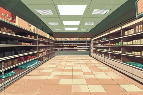 Wallpaper Mural Empty Supermarket Aisle in Illustrative Style Torontodigital.ca