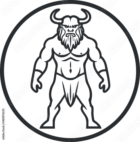 Wallpaper Mural Black and white illustration of a muscular minotaur with horns inside a circle symbol Torontodigital.ca