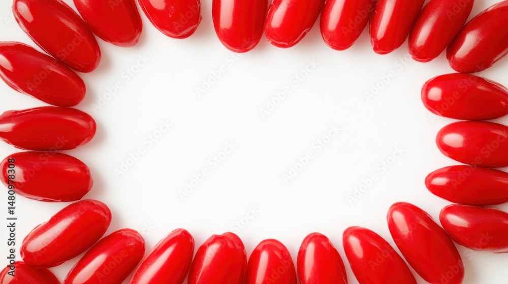 Obraz premium Red oval frame of tomatoes on white background food photography bright color healthy fresh produce
