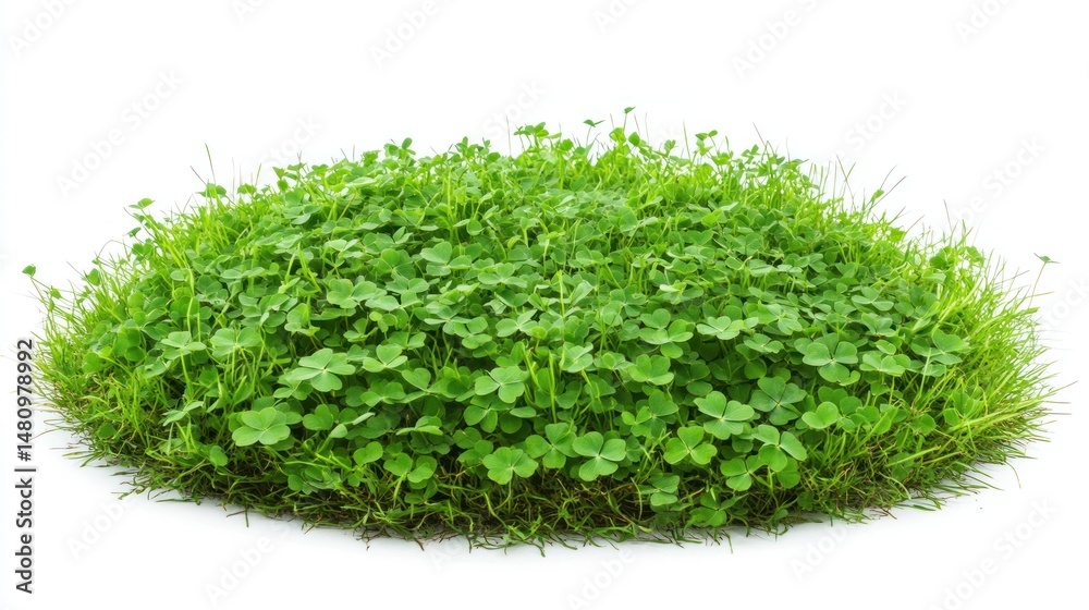 Fototapeta premium Vibrant green clover and grass patch lush texture nature background isolated white