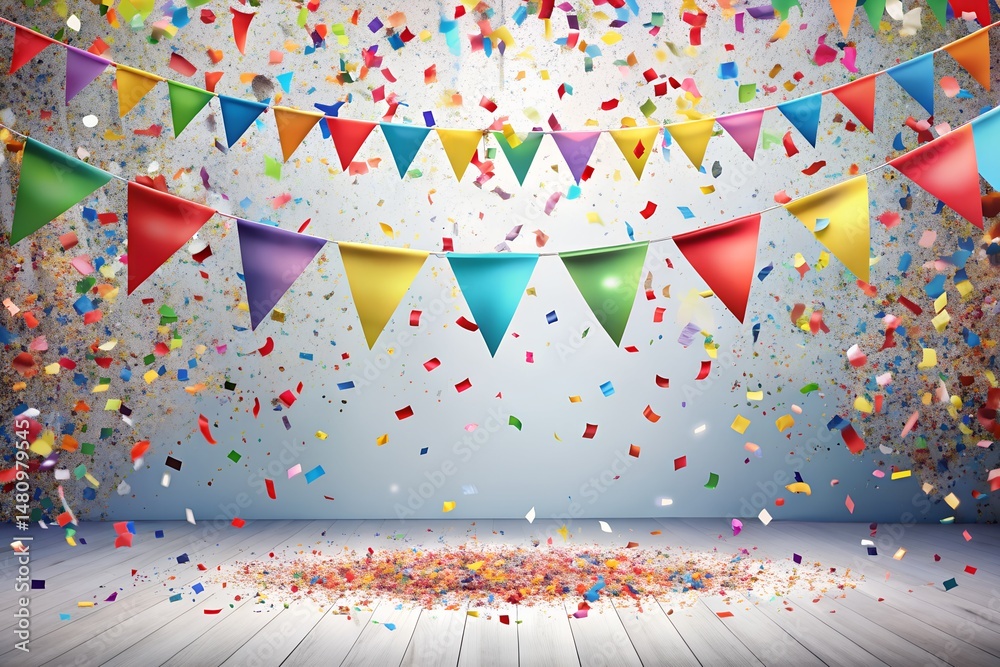 Obraz premium confetti celebration scene with flag banner in middle