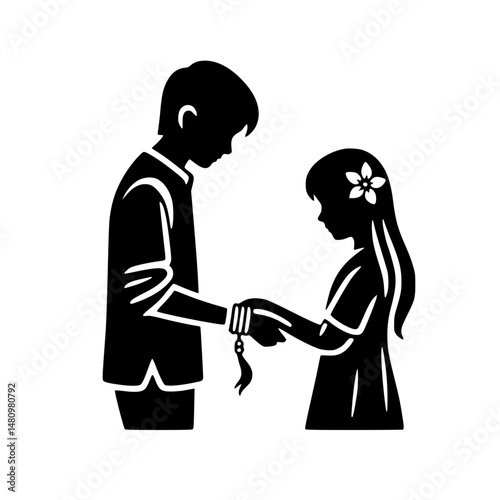 Sister Tying Rakhi Silhouette Clipart