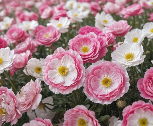 Wallpaper Mural Close-up view of vibrant pink and white ranunculi, springtime freshness , wedding, white ranunculus, springtime Torontodigital.ca