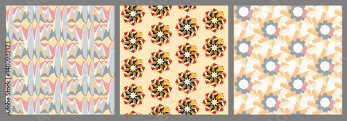 Retro Geometric Abstract Seamless Pattern Set in Warm Tones