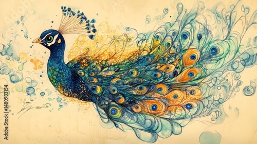 Peacock in Artistic Watercolor Style