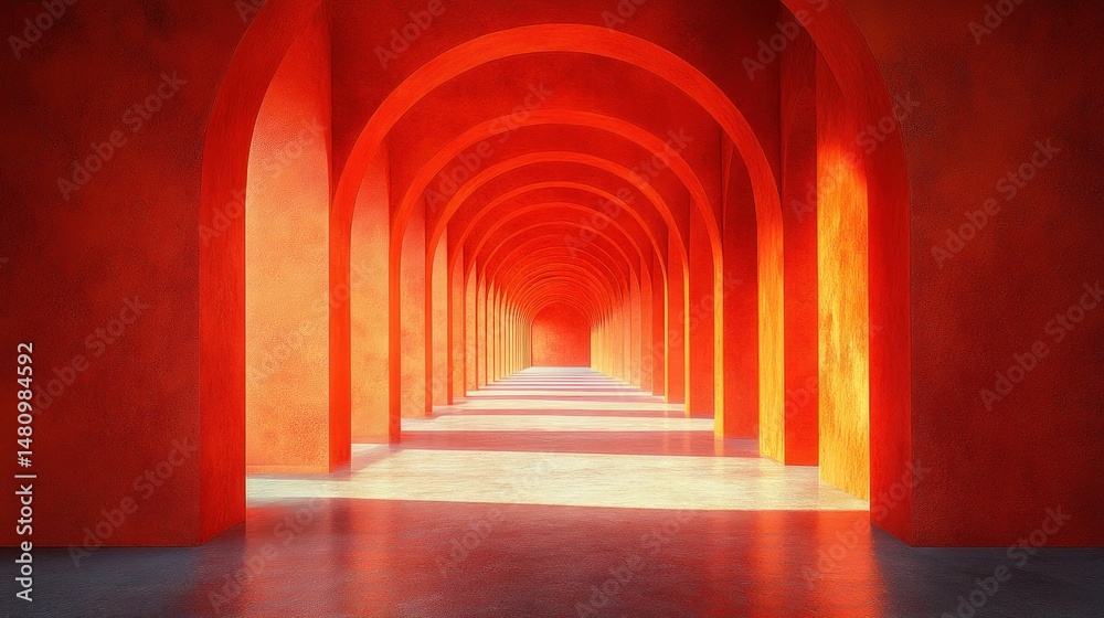 Fototapeta premium Vibrant, terracotta-hued colonnade