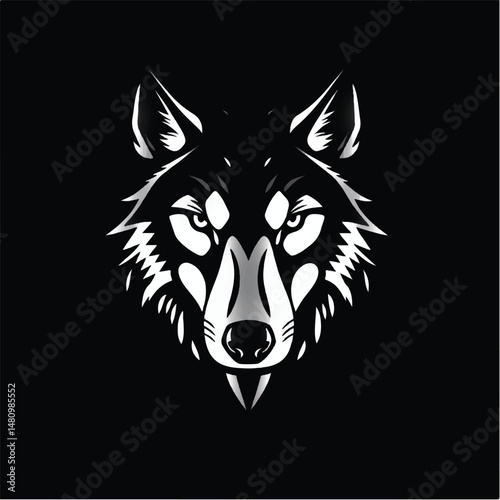 Wolf Face Icon. Wolf silhouette on black background. Minimal Wolf Head Symbol. Wolf Logo. Vector illustration. 
