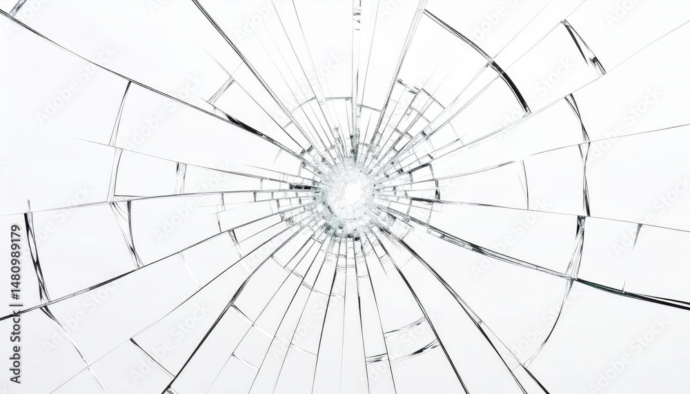 Obraz premium Broken Glass With Radial Cracks On White Background