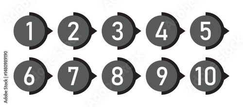 1 to 10 number counting template set flat bullet points vector design in black and white color. Point numbers icon set.