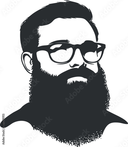 Black and white silhouette portrait of a bearded man wearing glasses in a modern hipster style.