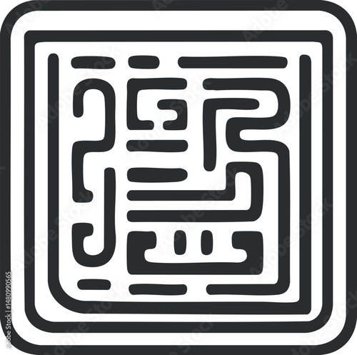 Square maze puzzle with black and white lines representing a challenging labyrinth game design