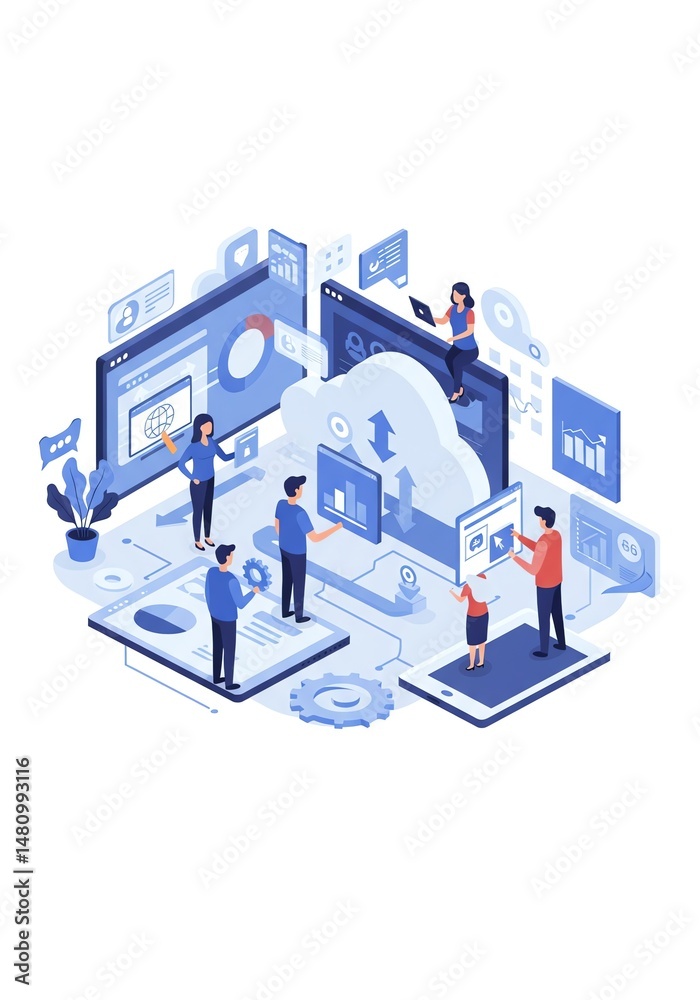 Obraz premium Cloud computing data analysis and management