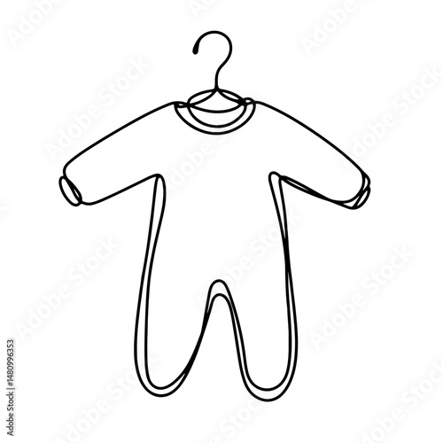 Stylized wireframe baby clothes hanger with simple, minimalist design against a clean white background, representing the concept of baby clothing stores or boutiques.
