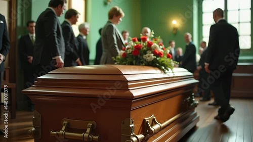 Mourners at a funeral service in a chapel