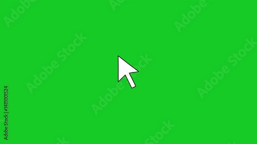 2d animation Pointer arrow cursor clicking. Mouse click symbol with circle on Green Screen