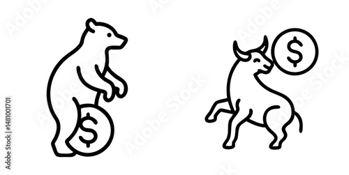 Bear and bull icons set representing stock market trends  