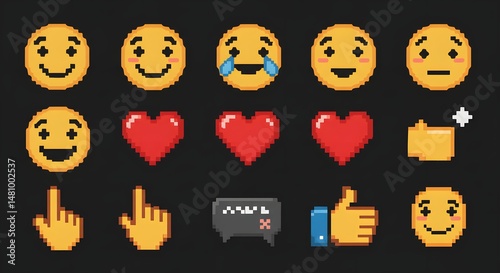 Versatile Pixel Art Emotes Pack for Digital Designers and Content Creators Stock Photos