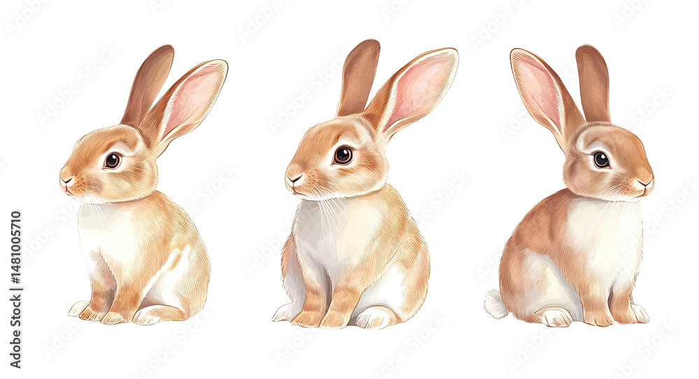 Obraz premium Set of three different rabbit breeds in sitting position. Each animal is separately isolated