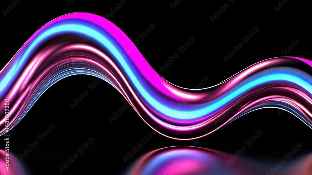 Abstract, flowing, metallic shapes against black background.