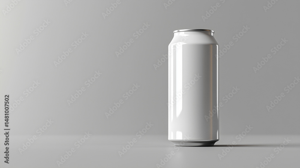Clean studio shot featuring a sleek white beverage can against a plain background