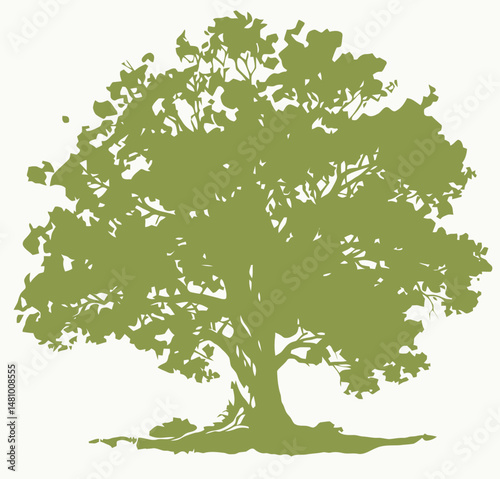 Green Silhouette of a Tree – Vector Illustration on Light Background