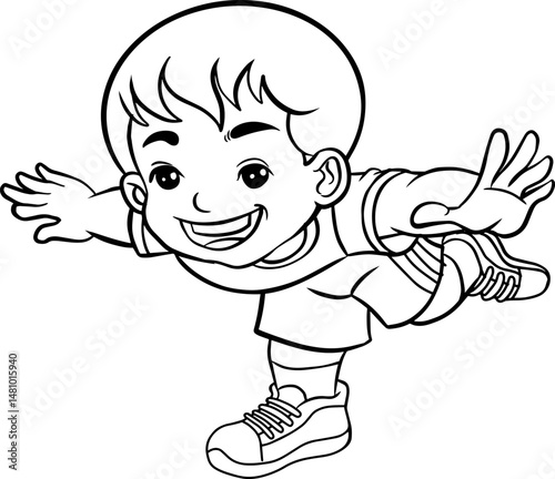children practice balance line vector illustration isolated on white background