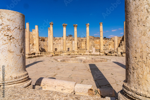 Interior of the Agora or marketplace in Jerash, a Greco-Roman well preserved city in Jordan photo