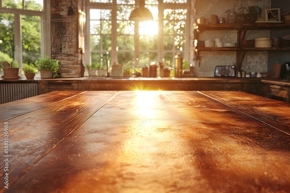 Fototapeta premium Iron sheet and wooden table under soft light