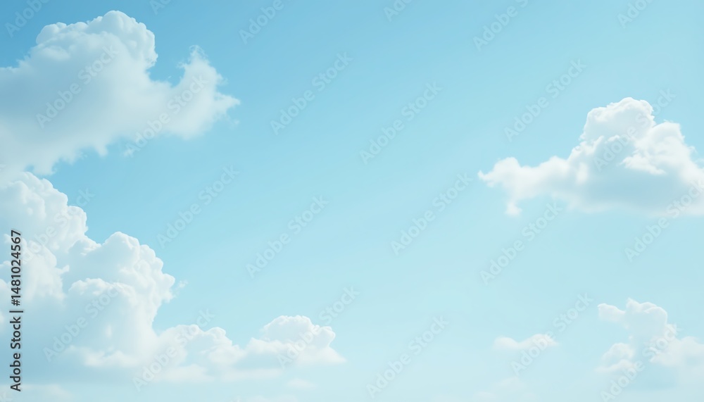 Fototapeta premium Bright blue sky with fluffy white clouds.