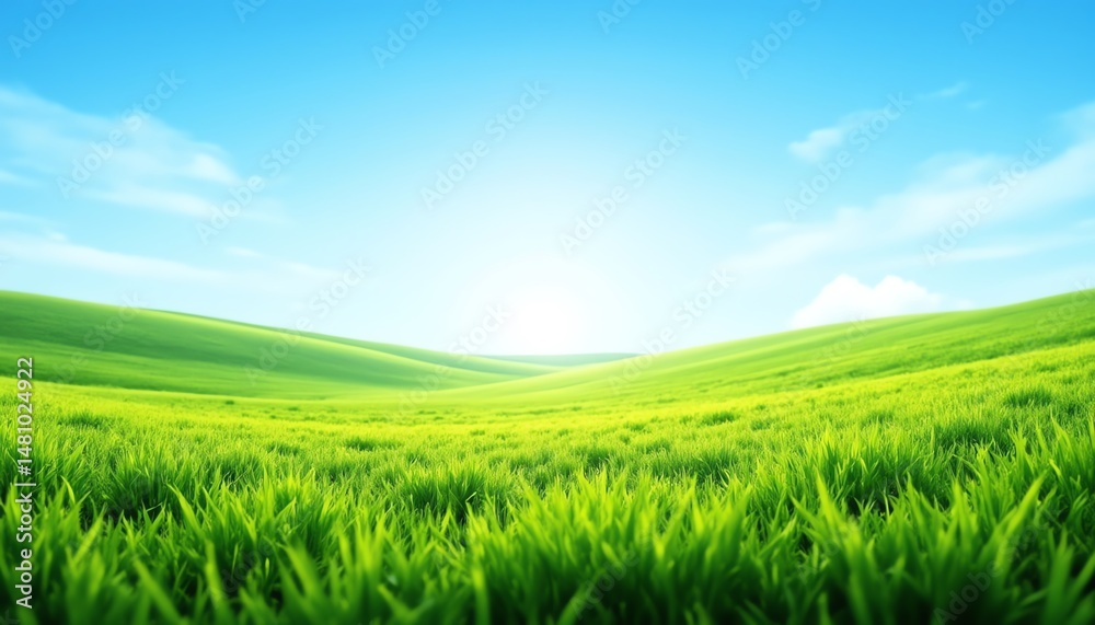 Lush green fields under a bright blue sky. Lush green fields under a bright blue sky.