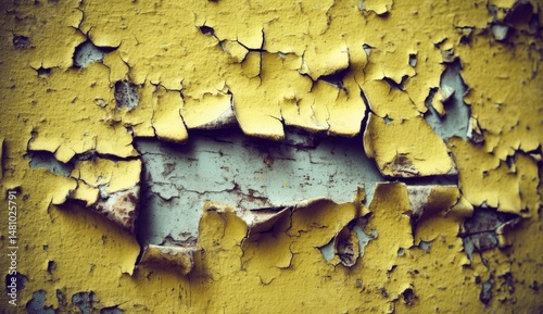 Peeling yellow paint on weathered surface