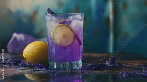 Lavender Lemonade Cocktail. Gin, homemade lavender syrup, fresh lemon juice, served with a sprig of lavender and a lemon wheel