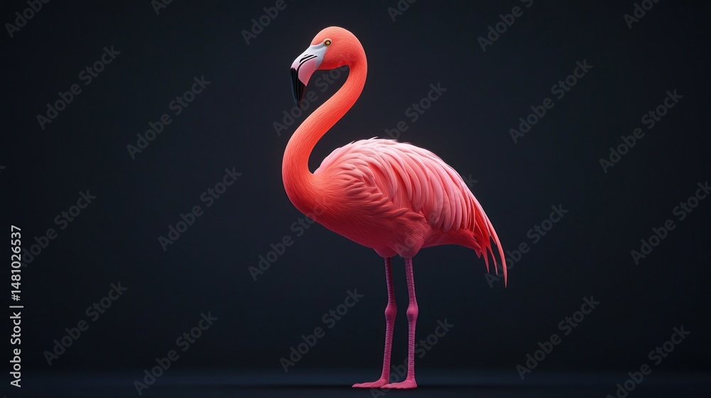 Fototapeta premium Pink flamingo profile against dark background