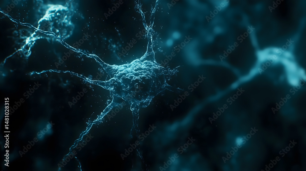 Fototapeta premium Microscopic View of Neuron Cell Neural Network Brain Cell Structure Cytoplasm Axons Dendrites