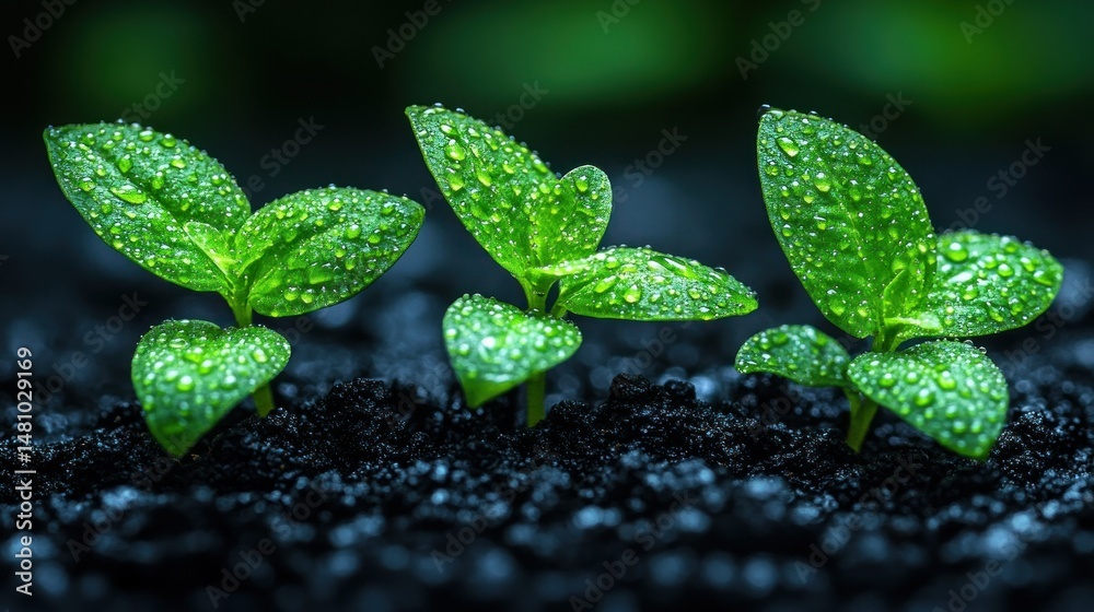 Naklejka premium Sprouting seedlings in rich soil