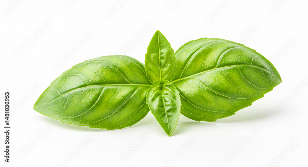 Fototapeta premium Two fresh green basil leaves. 