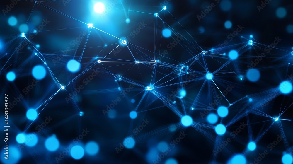 Obraz premium Abstract Blue Network Digital Connections Technology Background Futuristic Nodes Lines Structure Modern Elegant Design Illustration Graphic Digital 