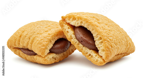 Cut open pastry revealing the filling.
