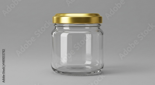 Empty glass jar with a gold lid.
