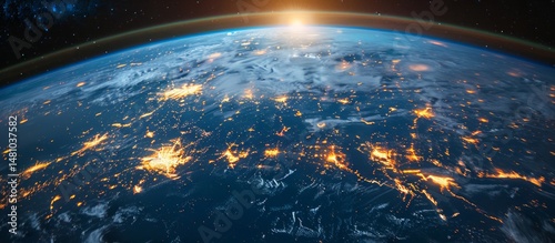 Stunning aerial view of Earth from space with illuminated cities