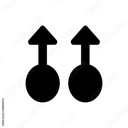 Two black arrows pointing upwards with circular bases on a white background in a simple design