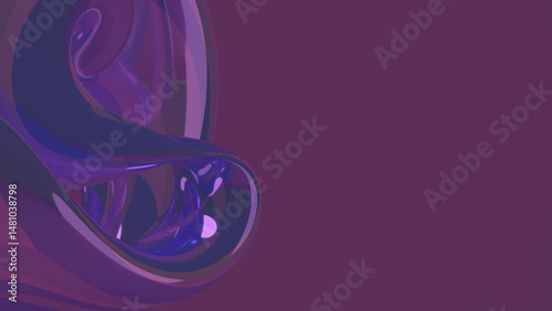 Abstract twisted curved blue amethyst lilac lavender purple glass shape 3D rendering on violet background with copy space. Glossy foil balloon element for poster, presentation, wallpaper, web design
