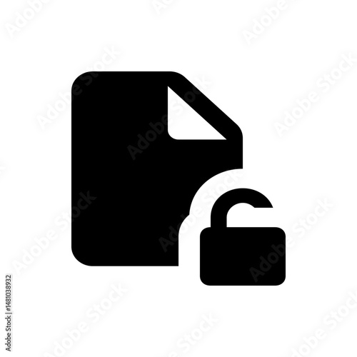Illustration of a document icon with a folded corner and an open padlock, indicating unlocked file access
